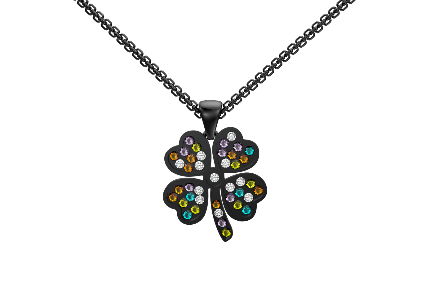 Dije Zirconia Colores Trebol 4 Hojas Acero Negro