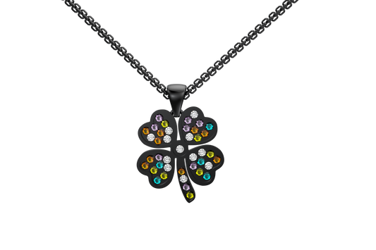 Dije Zirconia Colores Trebol 4 Hojas Acero Negro